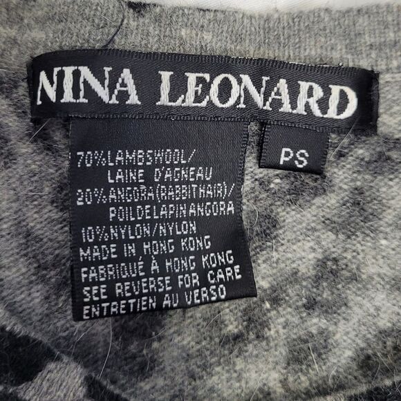 NINA LEONARD snow leopard angora blend button‎ up cardigan sweater petite S - Picture 5 of 7
